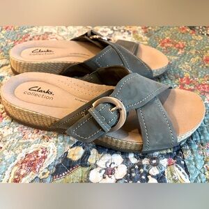 Clarks Collection Leather Sandals Reileigh May - olive- size 9.5 practically new